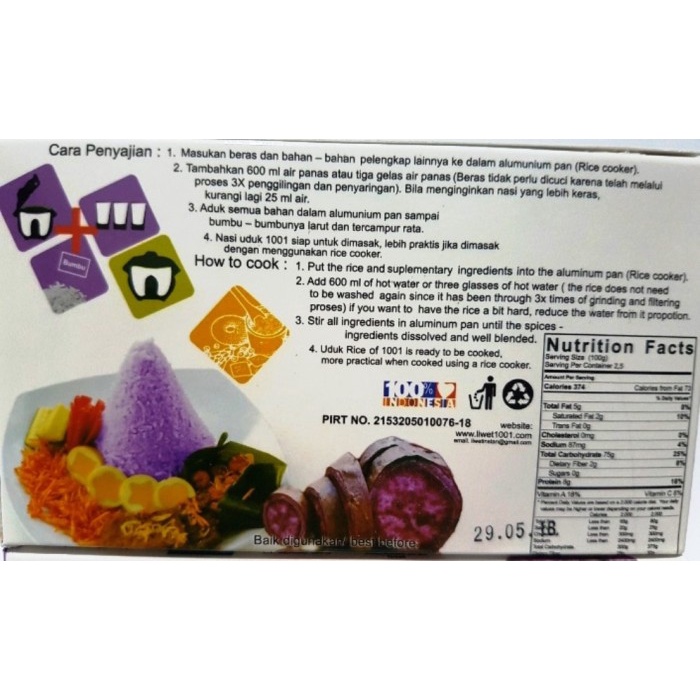 

f0fbfe00 Nasi 1001 Uduk Ungu 250 Gr Ds1Gk