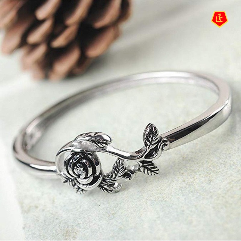 [Ready Stock]925 Silver Vintage Silver Rose Ring