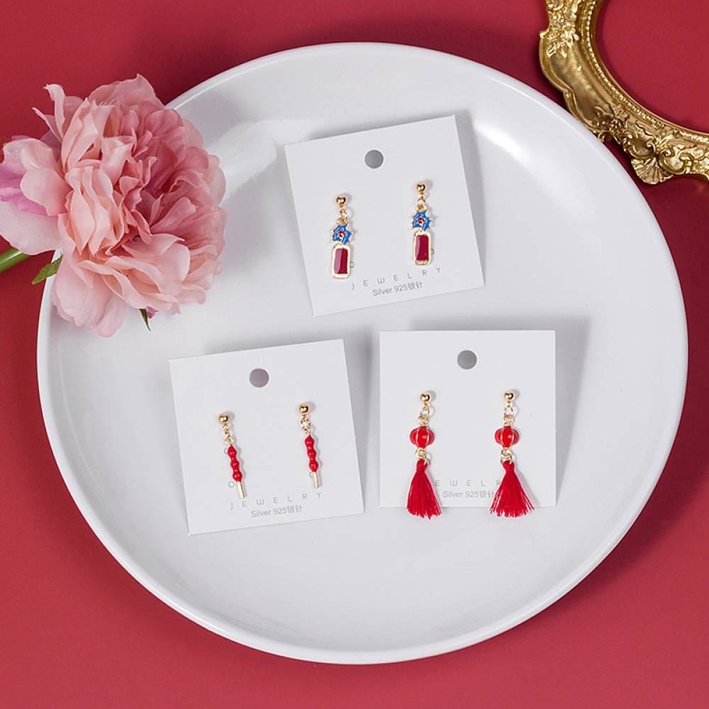 Anting Kait Gantung Desain Lentera Merahrumbai Gaya Vintagecrackercina Untuk Wanita