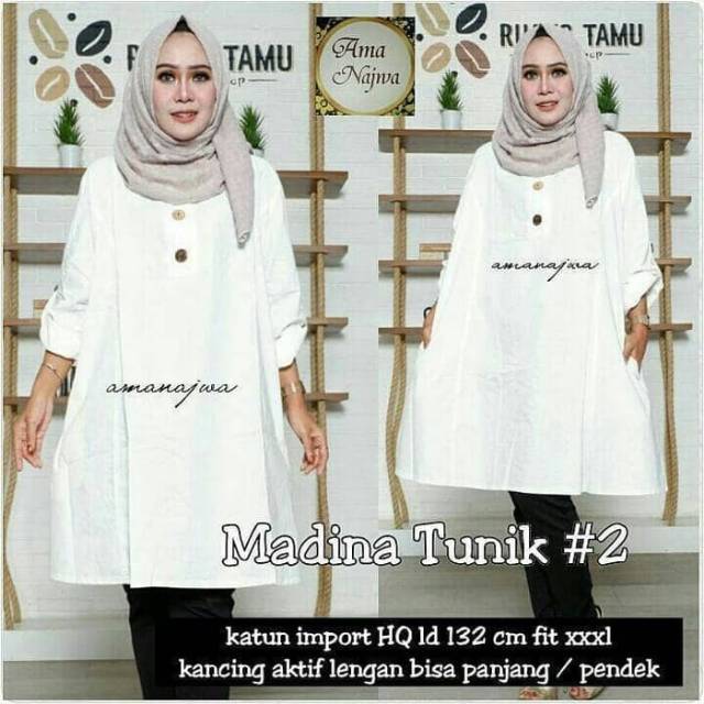 Madina Toyobo Atasan Putih Super Jumbo Tunik