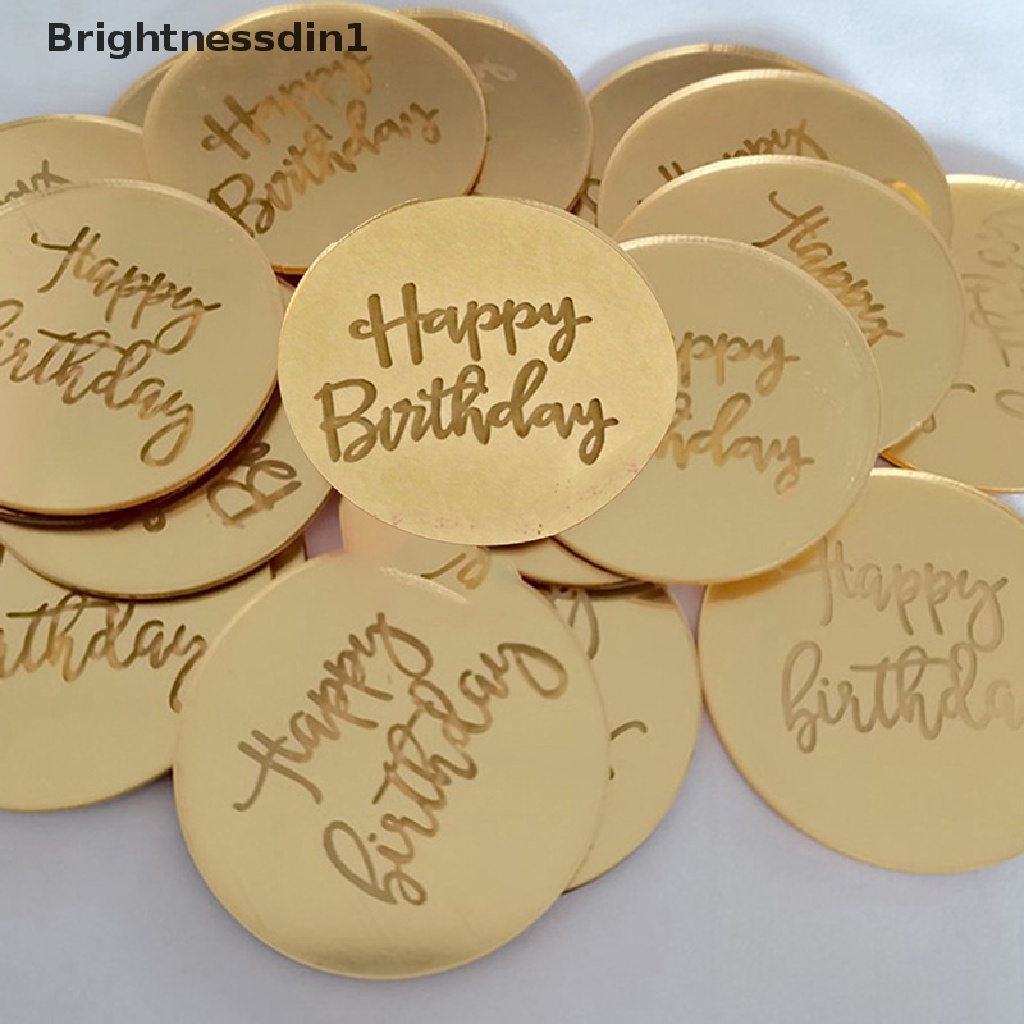 10pcs Topper Kue Bentuk Lingkaran Bahan Akrilik Warna Rose Gold Desain Happy Birthday