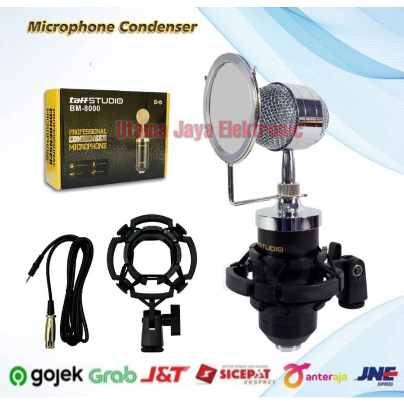 Paket Mic BM8000 Phantom Power Stand D6 Phone Holder Kabel XLR Original