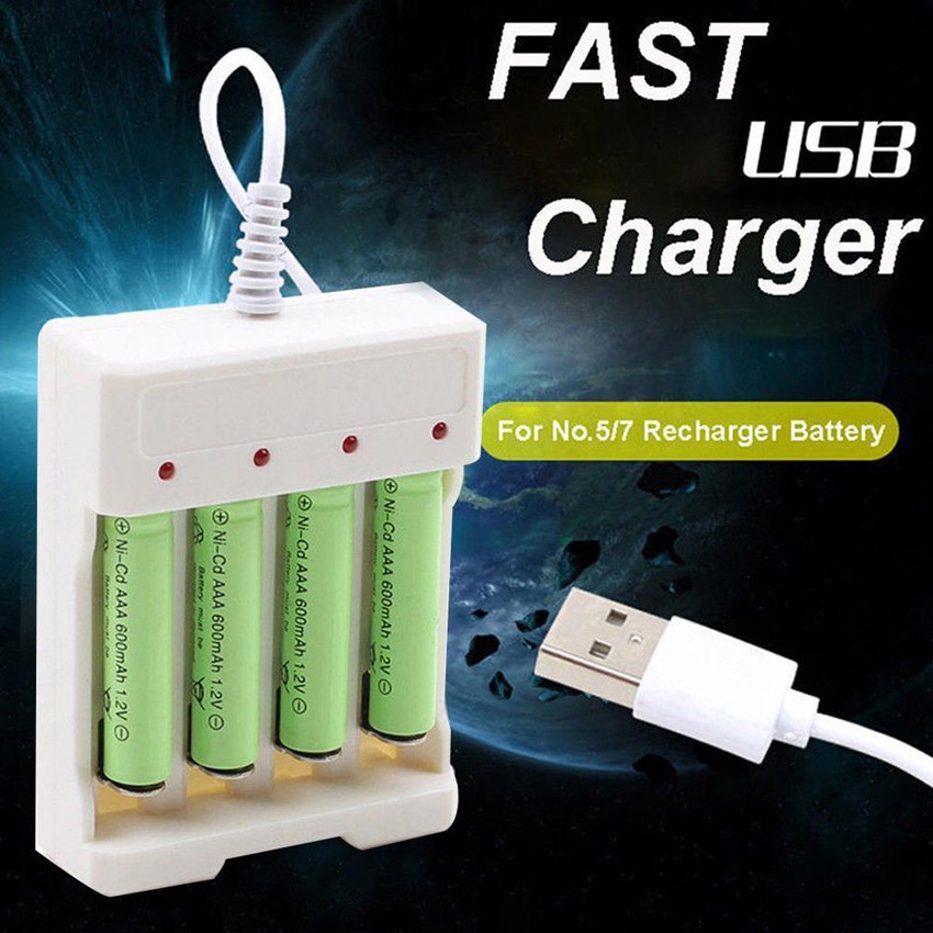 Charger Baterai USB 4 2 Slot Universal Untuk AA / AAA Ni-CD Ni-MH Cas