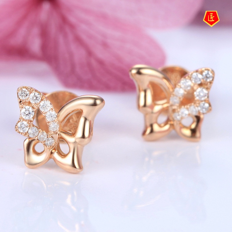 [Ready Stock]Elegant 18K Rose Golden Butterfly Stud Earrings