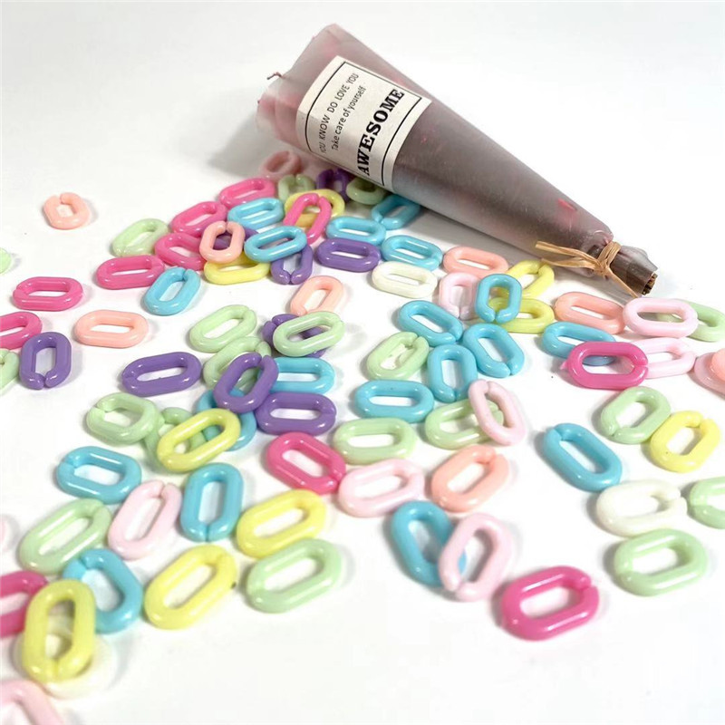 100pcs Rantai Plastik Akrilik Warna Macaron Ukuran 9mm X 15mm