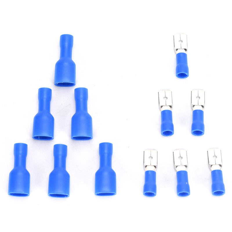 （✔✔❤100pcs Konektor Crimp Terminal Kabel Listrik Female &amp; Male Spade Insulated Warna Biru