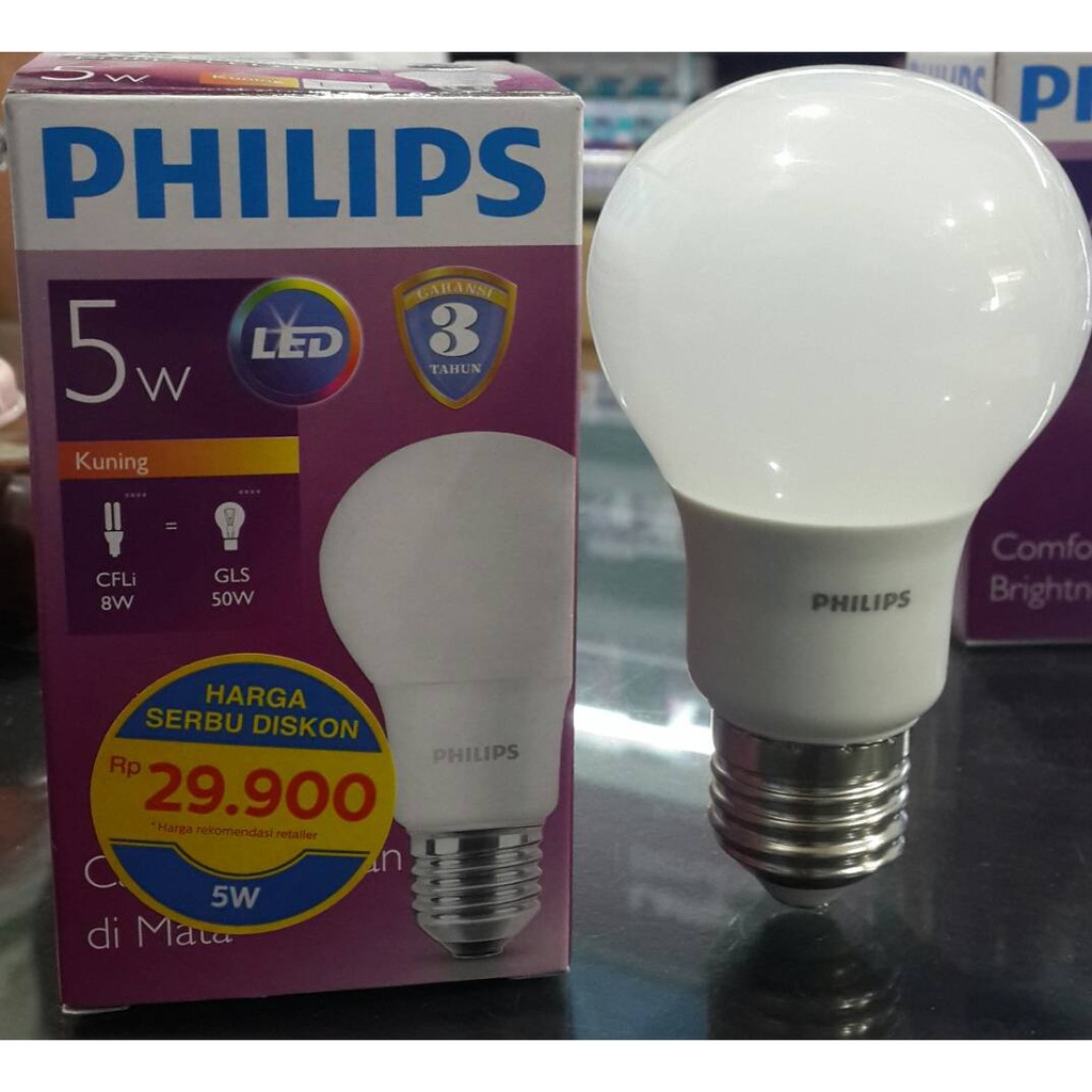 BOLA LAMPU LED PHILIPS 5WATT LED BULB PHILIPS 5WAT KUNING | lampu led philips | philips hemat energi