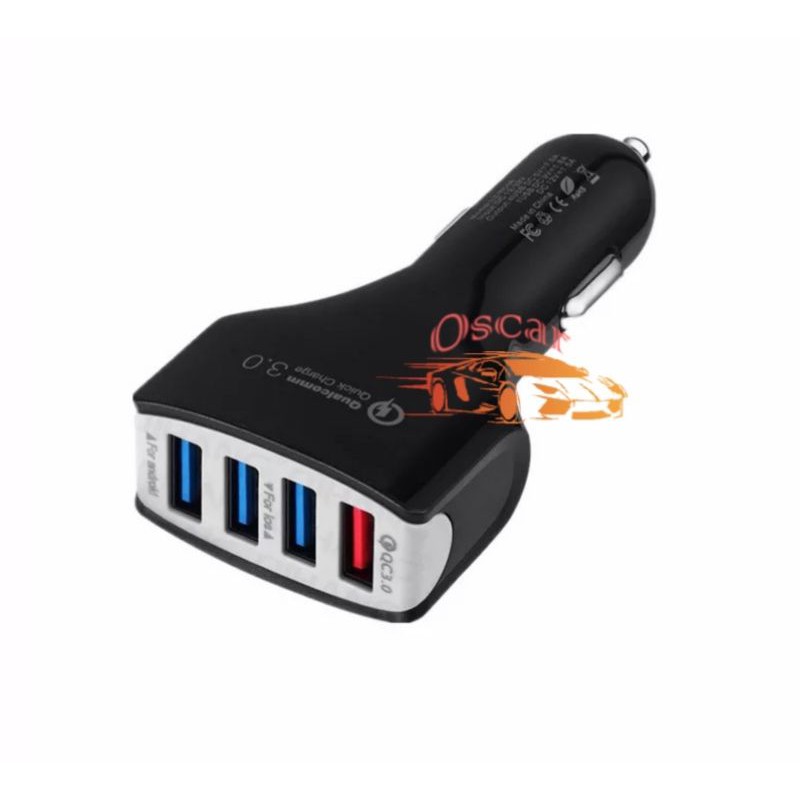 Car Charger Colokan Mobil 4 Ports QC3.0 3.1A Qualcomm Black White