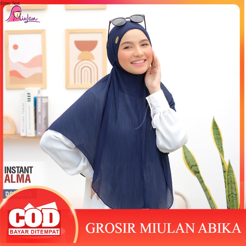 Instant Alma Miulan Hijab -Jilbab Instan Maryam Plisket Jumbo Kerudung Bergo tali tanpa pet