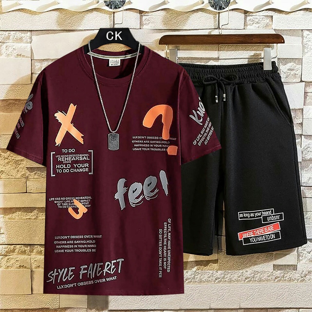 BISA COD// pakaian pria terbaru size L,XL baju&amp;celana 1 stel fashion pria keren stelan pria terlaris stelan fee - panteloni