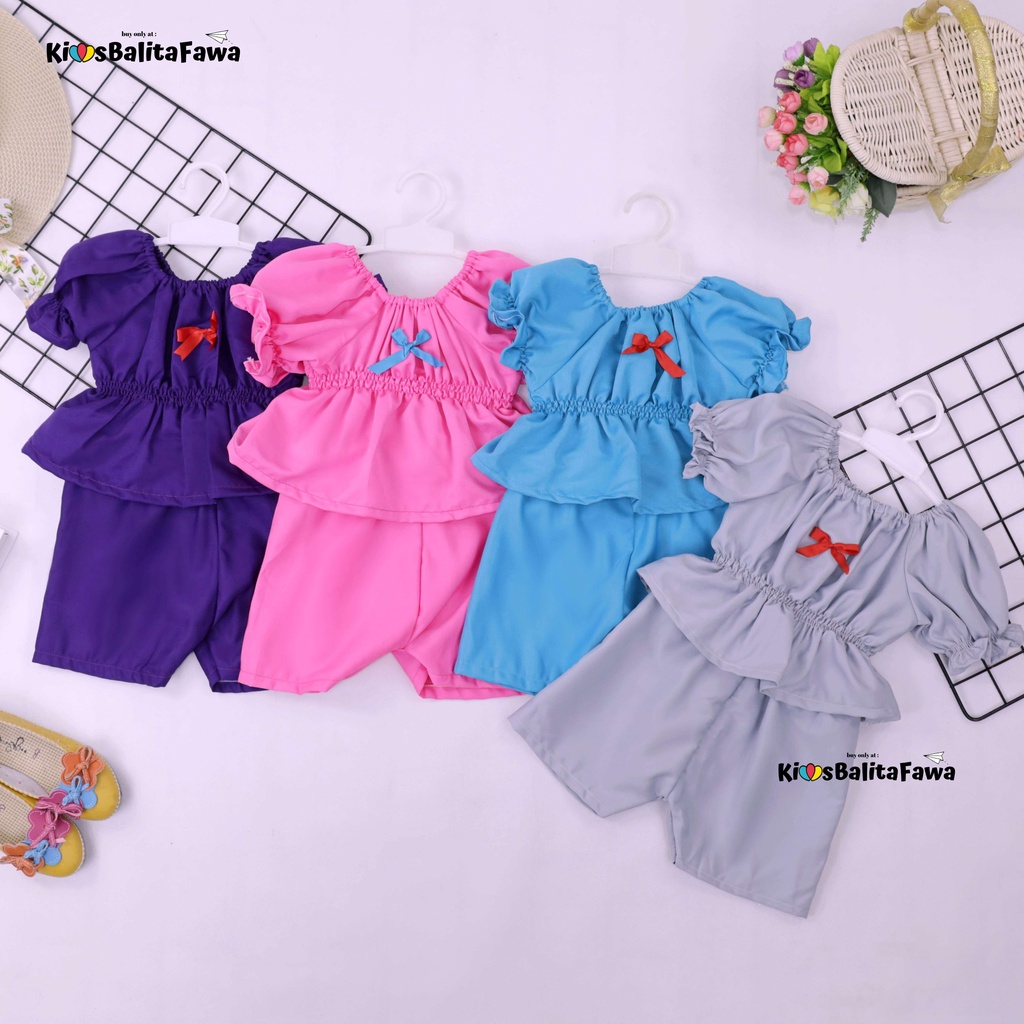 Neisya Set uk Bayi - 2 Tahun / Setelan Polos Anak Perempuan Lengan Pendek Balon Celana Atasan Import Babycinnamon