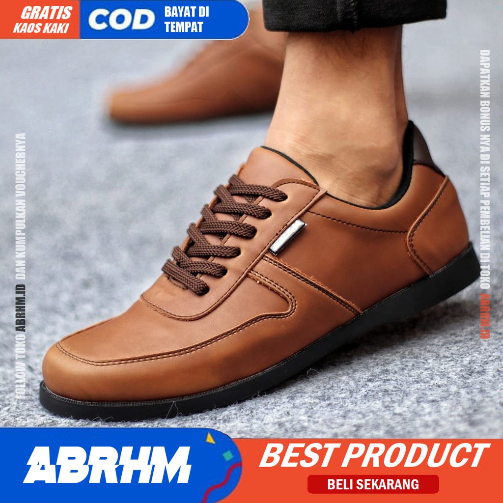 ABRHM x COSENZA Sepatu Pantofel Formal Casual Nikah Hitam Pria Kulit Pu Kerja Kantor