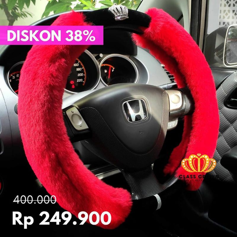 Cover Setir / Setir Class Crown Bulu Warna Merah / Pink / Hitam/Steer/Steering Wheel Cover/Cover Set