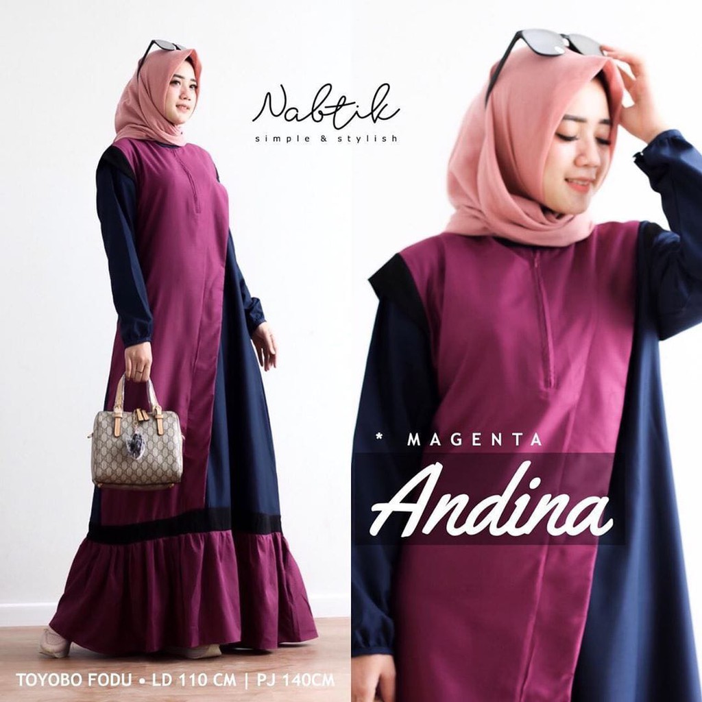 CUCI GUDANG ANDINA DRESS Bahan Mosscrepe Pakaina Wanita Gamis Panjang Terusan Gamis Wanita Dress Mulim Terbaru