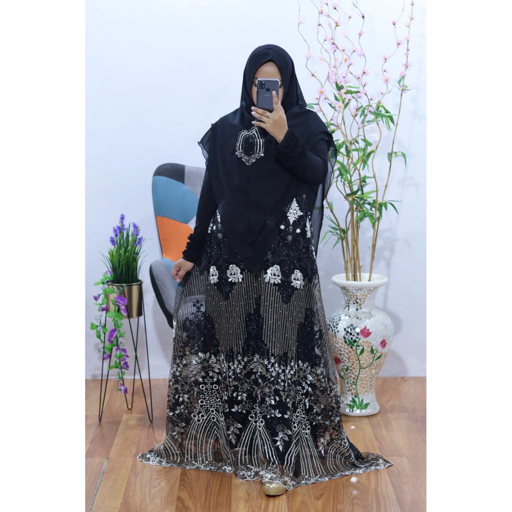 GAMIS BRUKAT DEWINA TILE BROKAT KELILING inner jersey adem baju wanita kondangan dress pesta hajatan