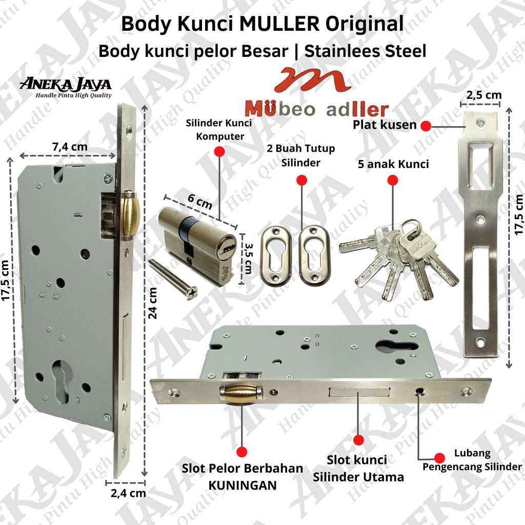 Body kunci MULLER stainlees 304 ORIGINAL | Body Pellor Besar Pintu kupu tarung atau single