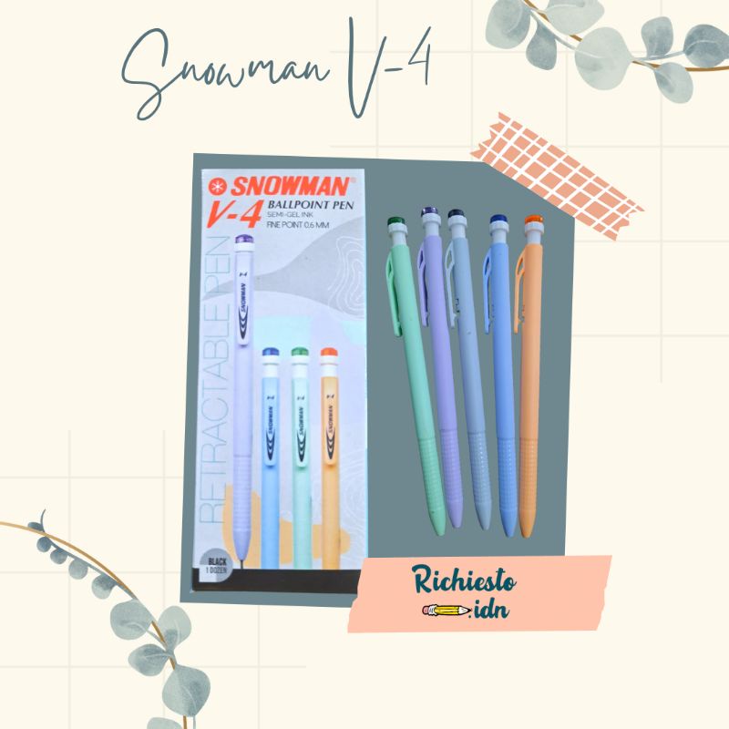 

(PERLUSIN)Pulpen Snowman V-4 Hitam 0.6mm