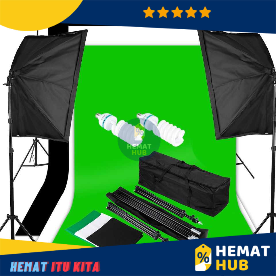 Paket Set Perlengkapan Kamera Video Foto Studio Fotografi Lighting Backdrop Green Screen Background