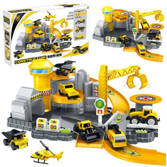 Tma / Mainan Anak Mobil Track Racing Dan Konstruksi Set Dock Tempat Reparasi