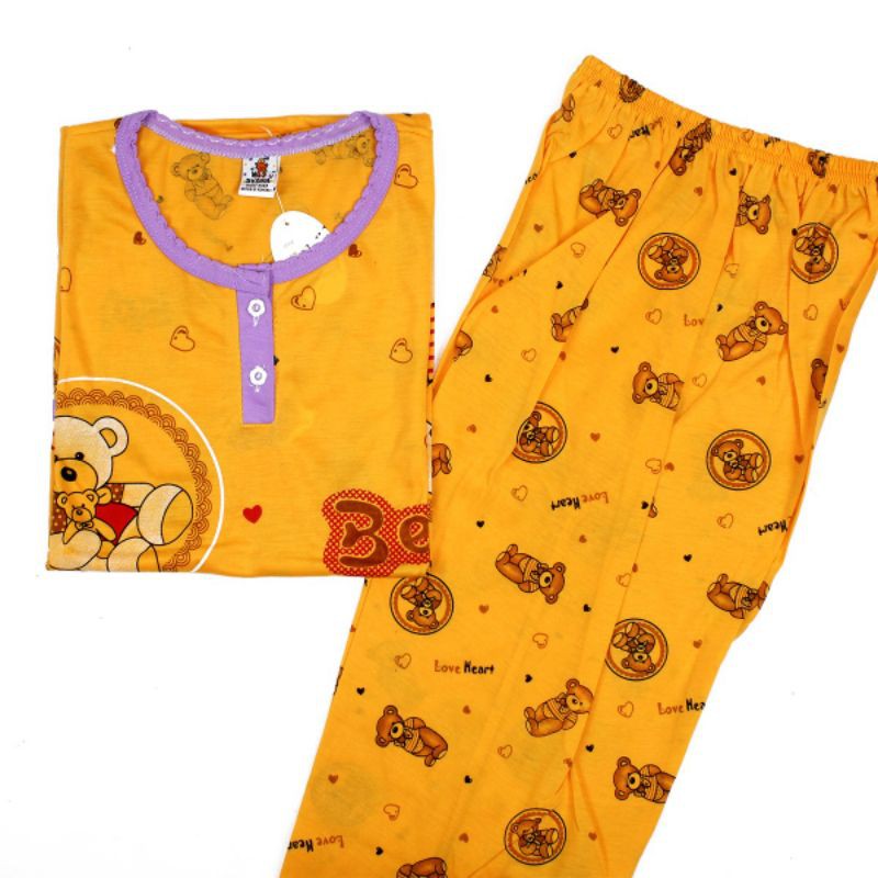 BAJU TIDUR SET PIYAMA DEWASA LENGAN PENDEK CELANA 3/4 MOTIF BEAR GIRL