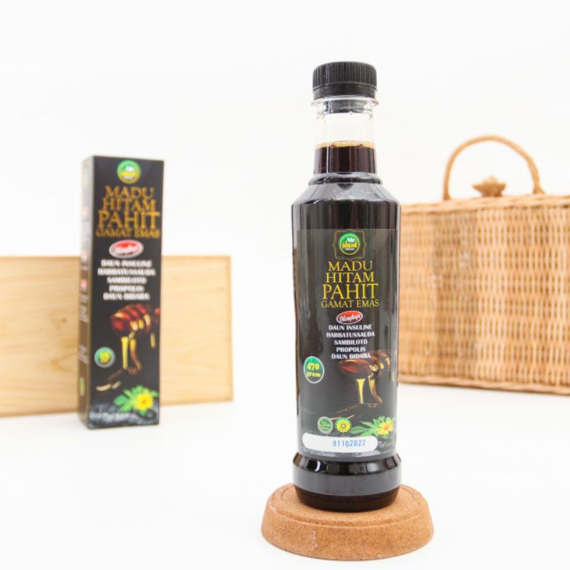 Madu Hitam Pahit Gamat Emas 470gram Plus Insulin Daun Bidara