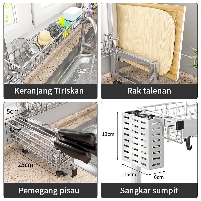 Rak Wastafel Dapur Multi-fungsi Rak Piring Rak Penyimpanan Rak Pembuangan