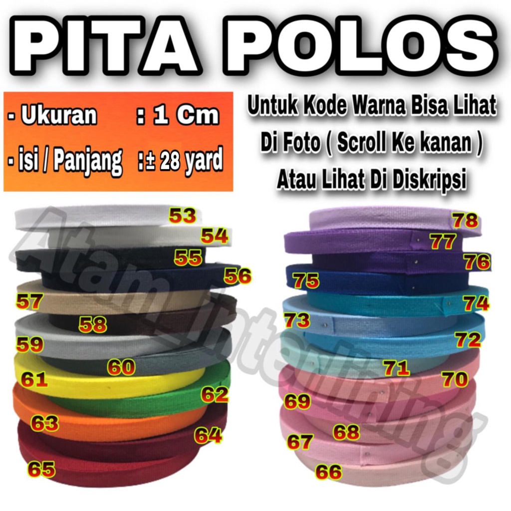 Pita Polyester Polos ukuran 1cm / 10mm | Pita Polos | Bis Polos | pita grosgrain Polos | pita kado T