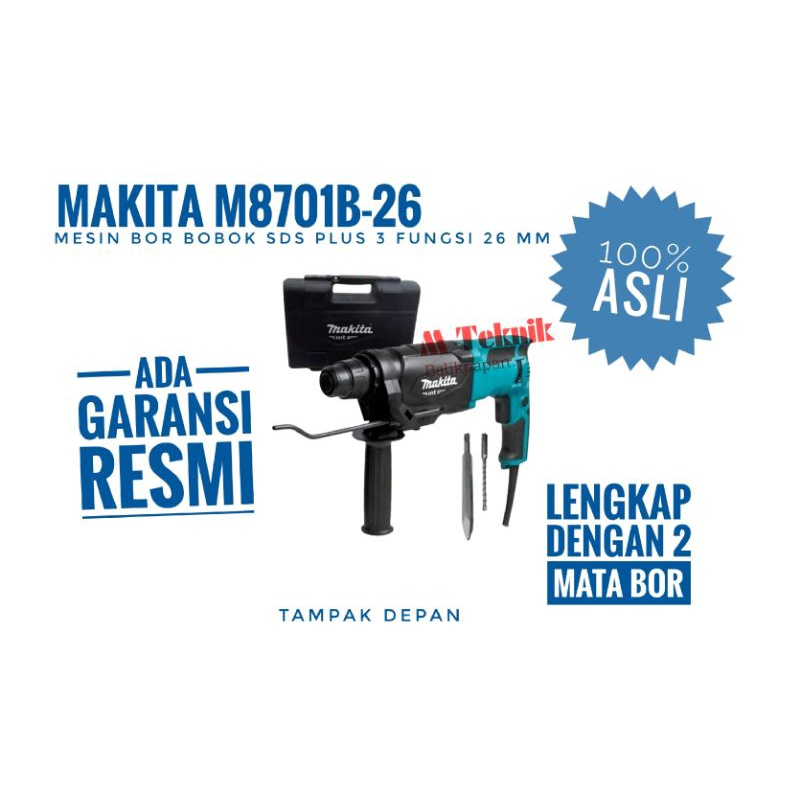 Mesin bor bobok SDS Plus Makita M8701B hammer drill M 8701 beton tembok 3 fungsi 26 mm