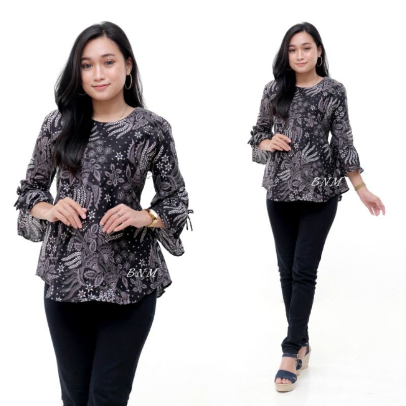 tey-17 Batik wanita ASJ SA HRB026 Kenongo Kemeja Tosca Pendek-B Manggar Abu