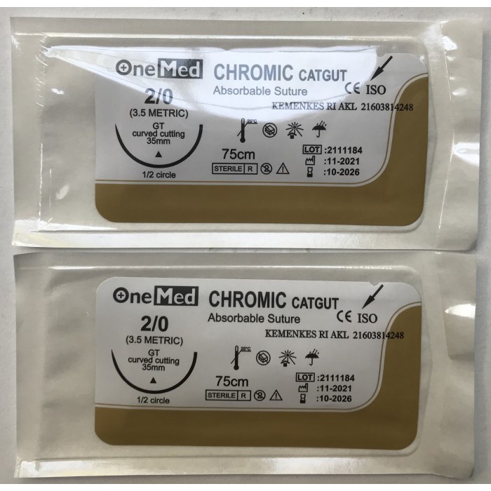 Benang Jahit Catgut Chromic+Jarum Onemed 2/0 3/0 &quot;Pcs&quot;