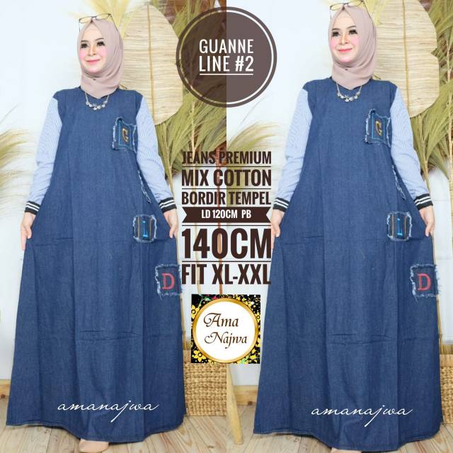 Gamis jumbo jeans bordir tempel ld 140
