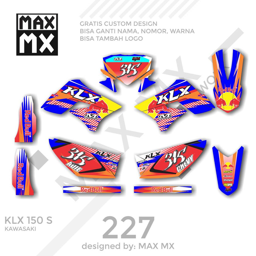 MX-01227 decal klx 150 biru merah redbull