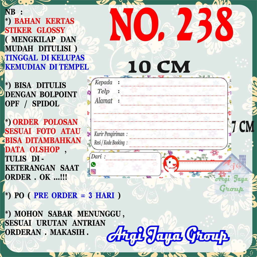 

Stiker Pengiriman - Sticker Alamat Olshop Murah Nomer 238 - 10x7 cm - Glossy