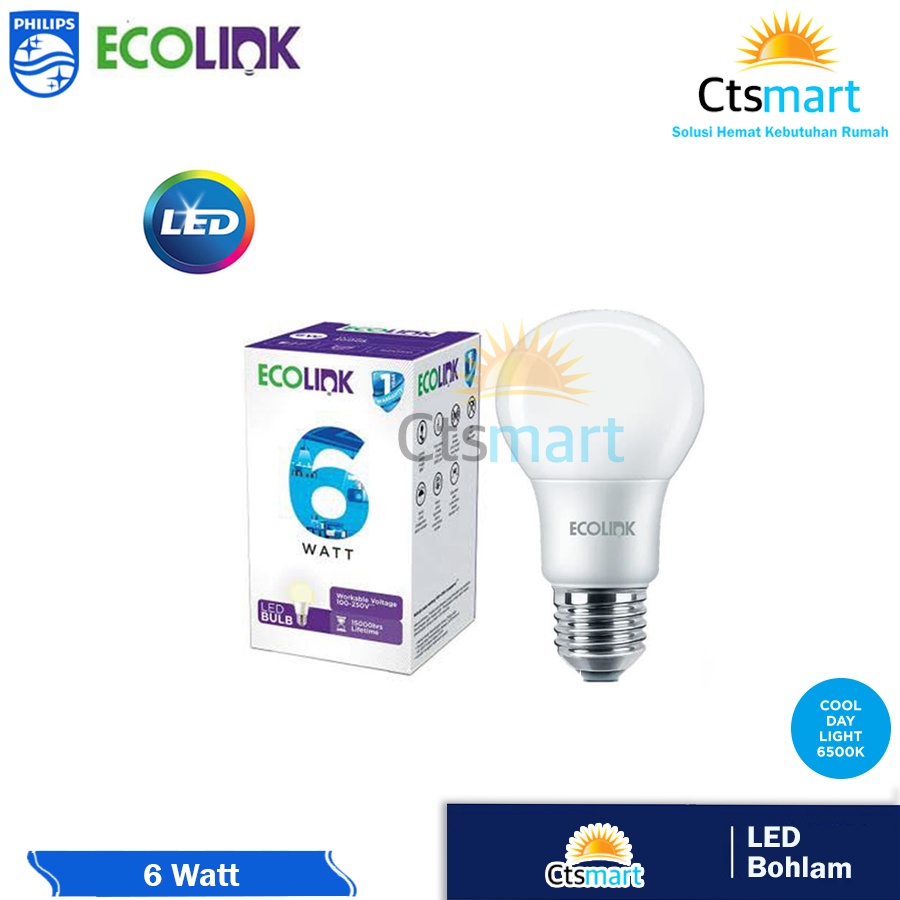 LED ECOLINK 6 Watt 6Watt 6 W 6W PUTIH / COOL DAY LIGHT