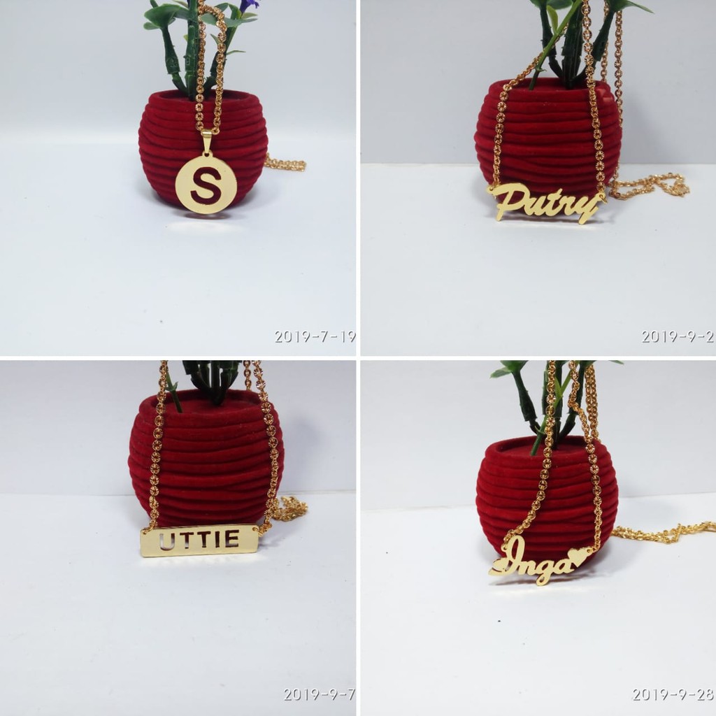PROMO KALUNG NAMA GOLD TITANIUM FASHION WANITA INISIAL LAPIS EMAS ASLI anti karat