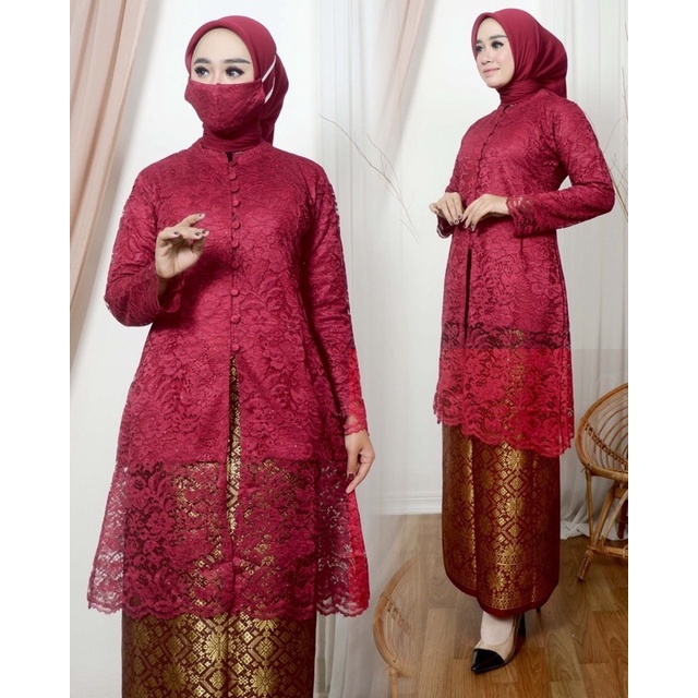 Setelan tunik kancing seribu | Kebaya modern wisuda pernikahan | Kebaya pesta | Kebaya brukat jumbo Size M L XL XXL