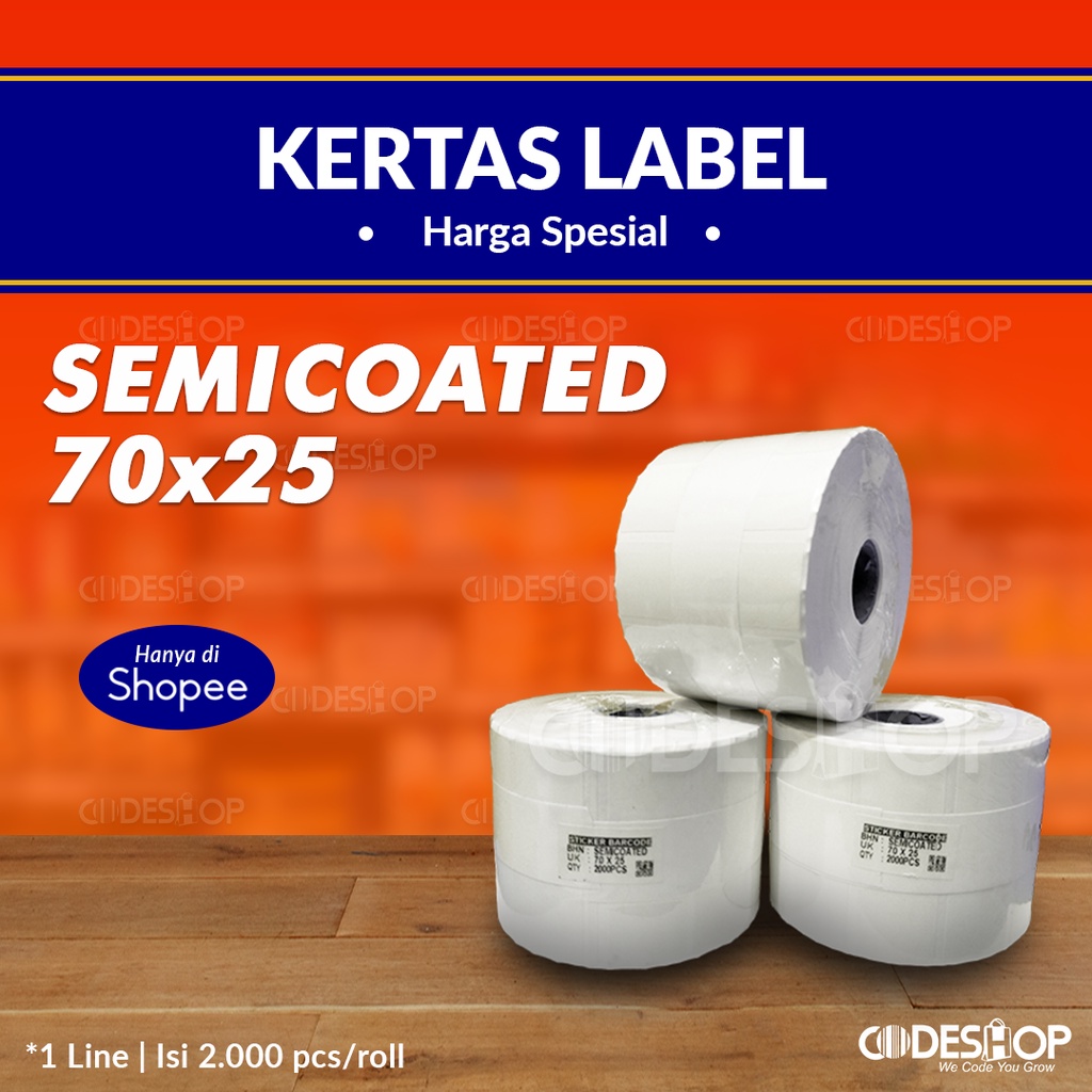 Label Barcode Semicoated 70x25 Isi 2000Pcs 70 x 25