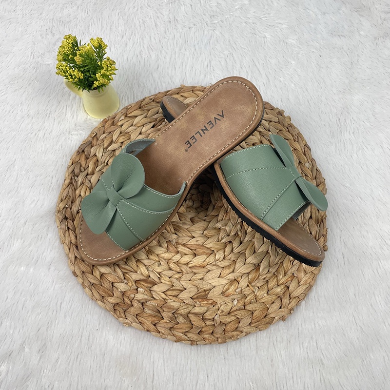 Sandal Wanita Terbaru Slop Flat Sol Karet Anti Licin Motif Bunga Cantik