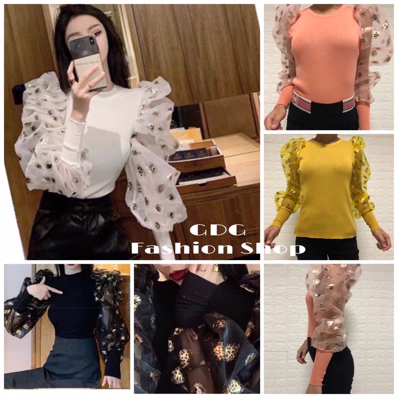 Baju Wanita Atasan Rajut Import Blouse Lengan Balon Pakaian Peremuan Murah 1143