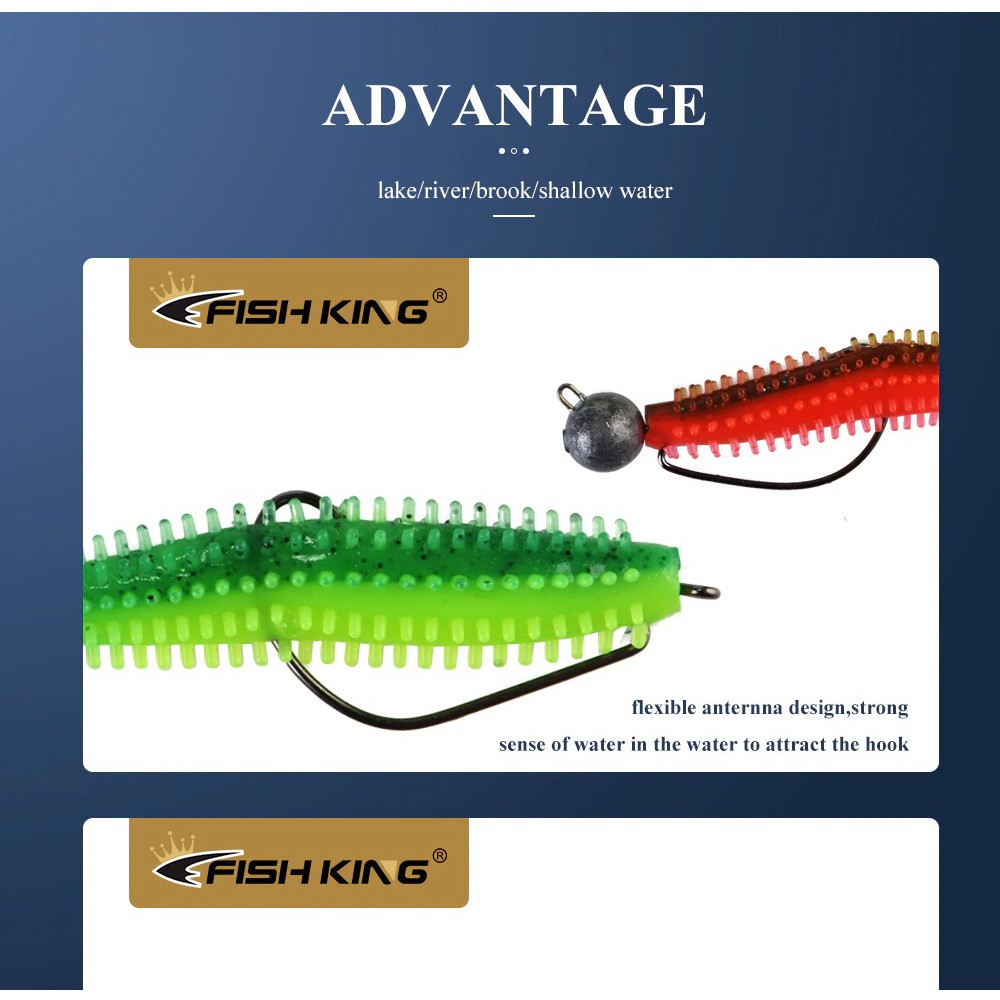 Alat Pancing/Umpan Pancing FISH KING Sea Bass Bait Jig Head Twirl Tails Worm 90mm 5 PCS - Green