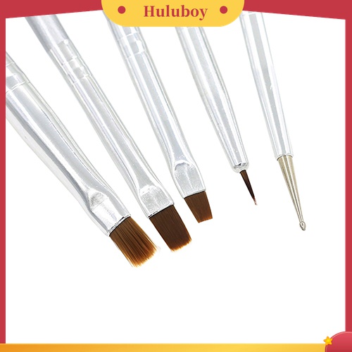 Huluboy Huluboy♡ 5pcs / Set Pen Brush Untuk Melukis Kutek UV Gel Warna Silver