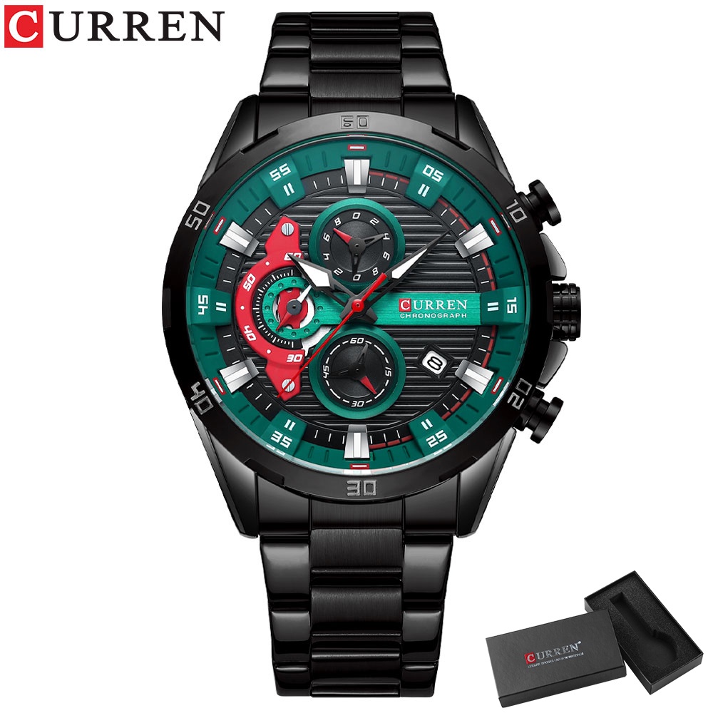 CURREN 8402 Jam Tangan Pria Analog Stainless Steel Chronograph Aktif Luminous Hand CURRENOS