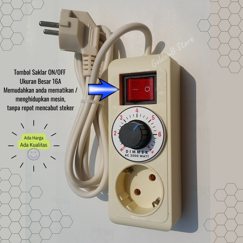 Dimmer 2000w Pengatur Kecepatan Gerinda Mesin Bor Peredup Lampu Dimer Kualitas Stop Kontak 1 Lubang