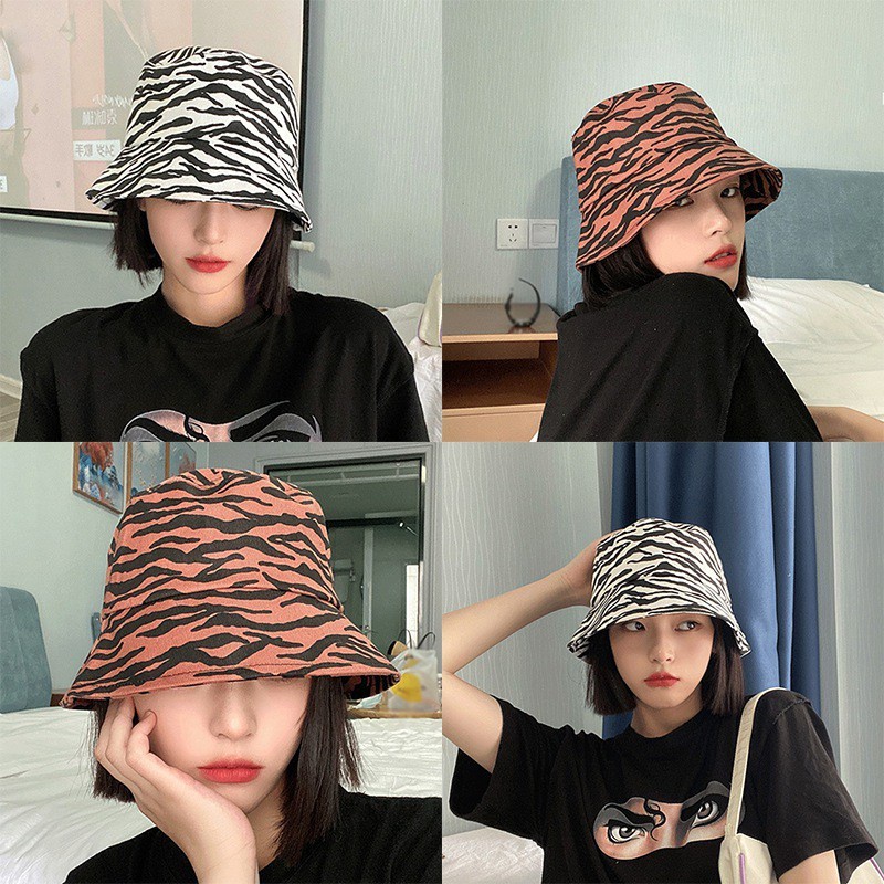 Topi Bucket Motif Zebra Gaya Jepang Retro Untuk Wanita