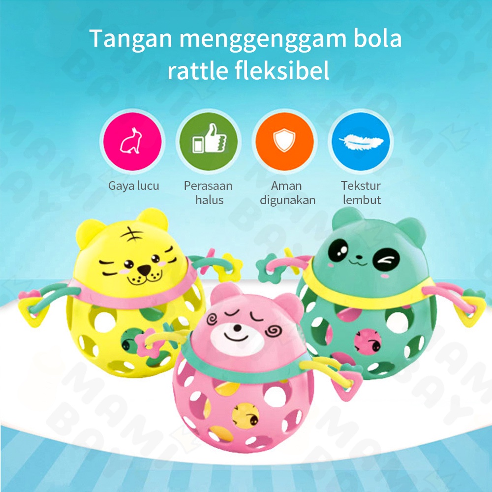 Mamibayi Mainan bola rattle bayi lembut karet mainan bayi bentuk hewan