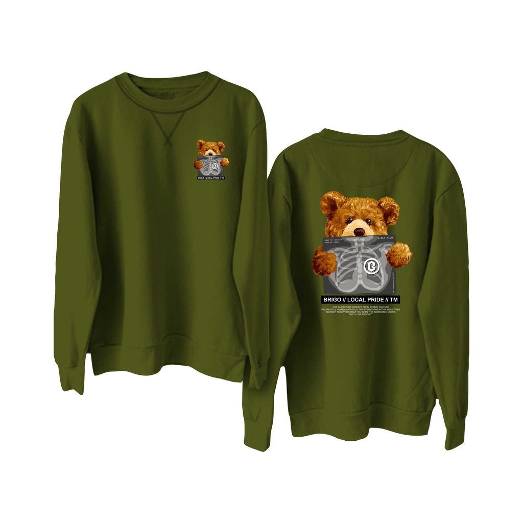 Sweater Crewneck BRIGO Bear sick Sablon DTF Fleece Cotton II BRIGO Basic Sweatshirt  Bear sick II M-XXL (Pria &amp; Wanita) Free stiker&amp;Gantungan Kunci