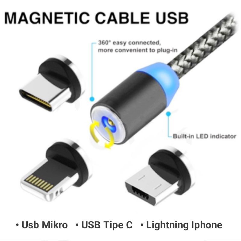 Jual Kabel Data Charger Magnetic 2A 3 In 1 Lightning IP Mikro Usb Tipe ...