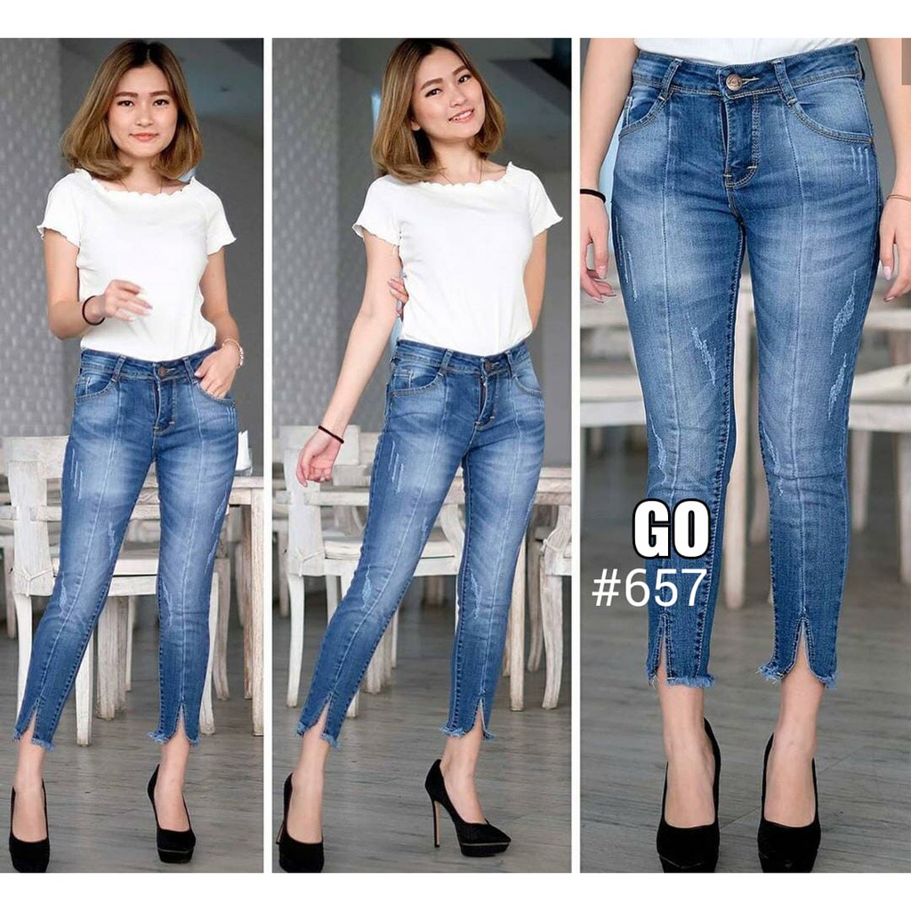 gof DOMINANT JEANS CANTIK CELANA JEANS SOBEK CELANA KANCING CEWEK