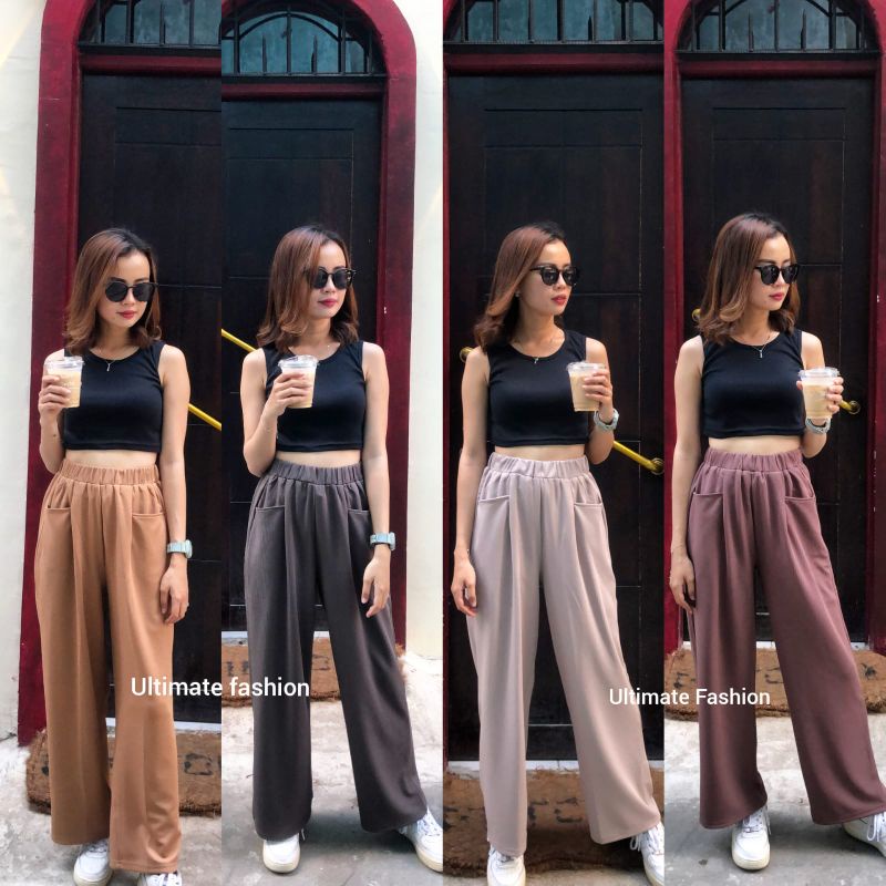 Celana Kulot Loose Pants Knit Korea Cullote Highwaist HW Wanita Import Premium Model Korea Kekinian Real Pict 0841 Cindy