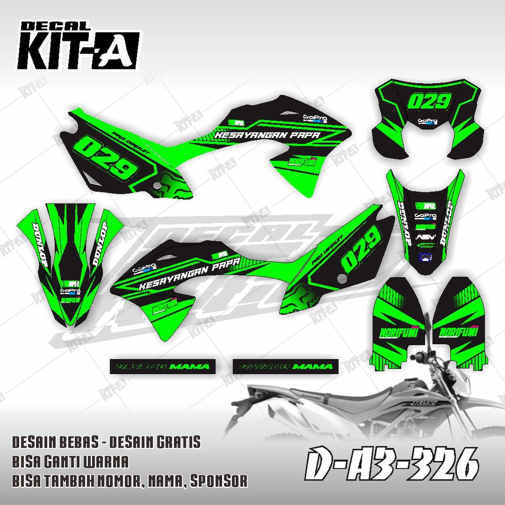 Decal kawasaki KLX 150 BF MOTIF SUPERMOTO HIJAU HITAM